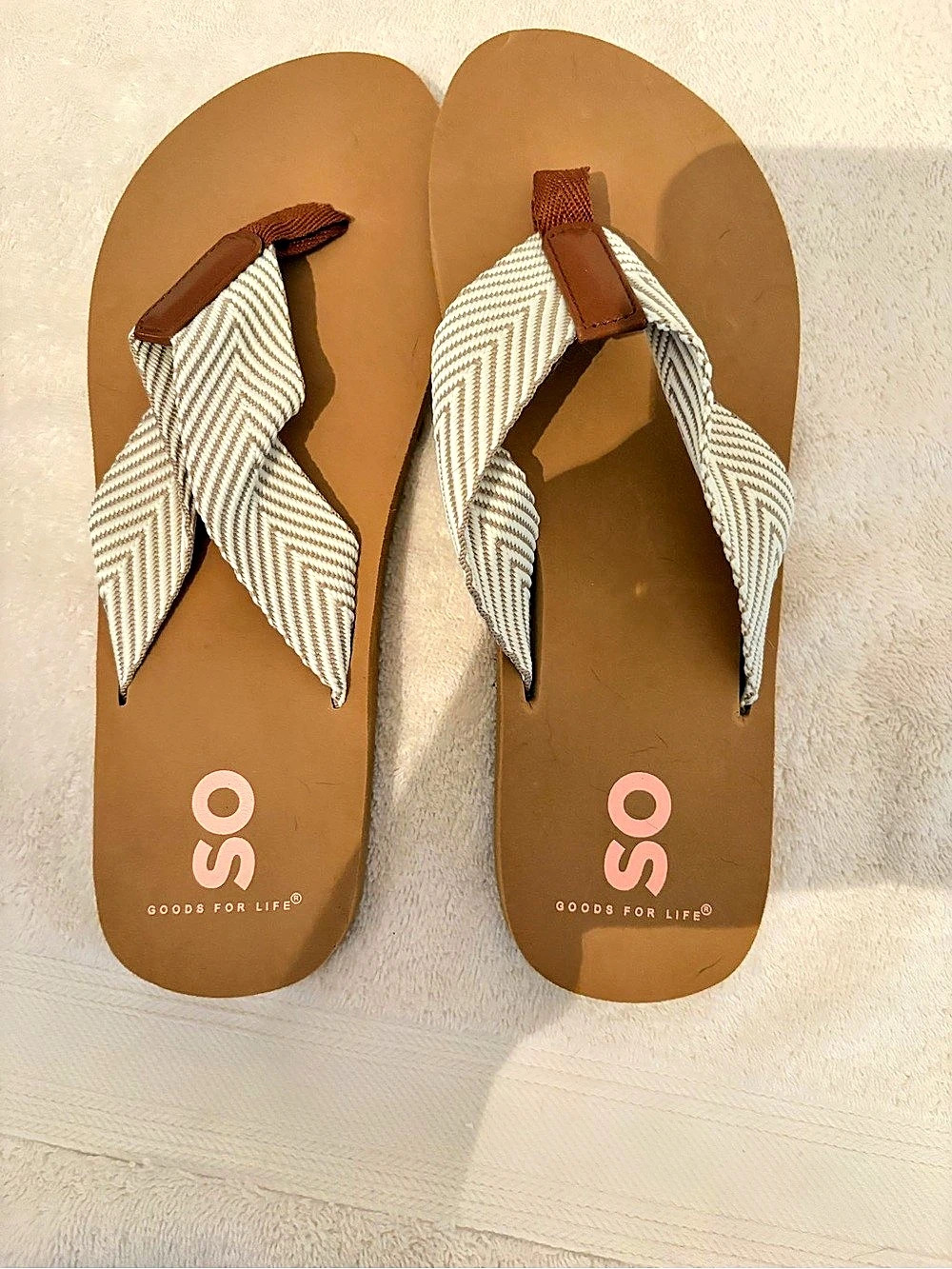 SO Women's Geometric Flip Flops Brown & White Like New